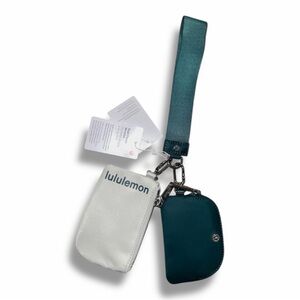 Lululemon White & Storm Teal Dual Pouch Wristlet Keychain Wallet - NEW